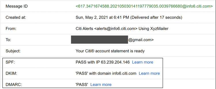 Figure 9 An example of a Gmail header