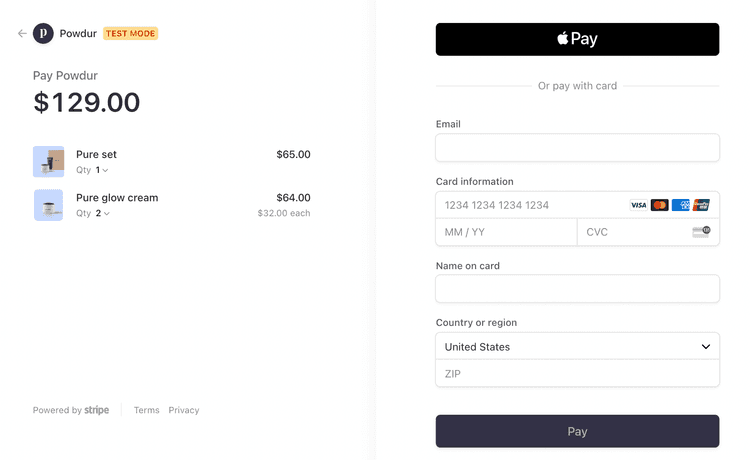 Figure 5 Hosted payment page by Stripe