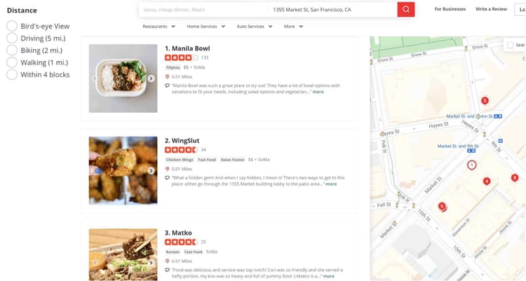 Figure 1 Neary search on Yelp